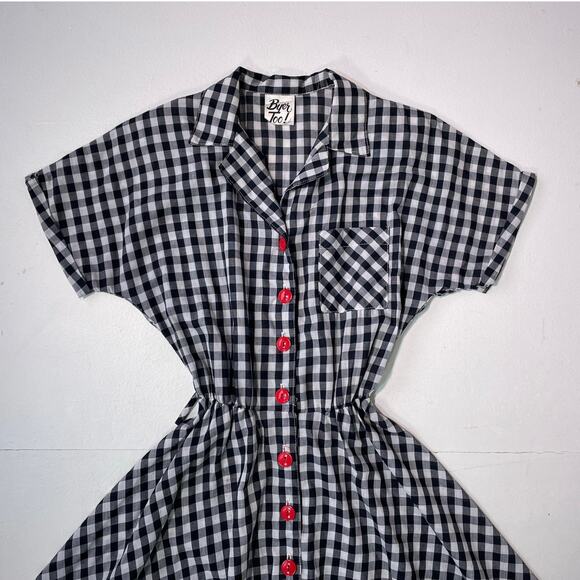 Vintage 80s Gingham Collared Button Up Dress / Sz XS / Western Retro Pin Up - Picture 3 of 8